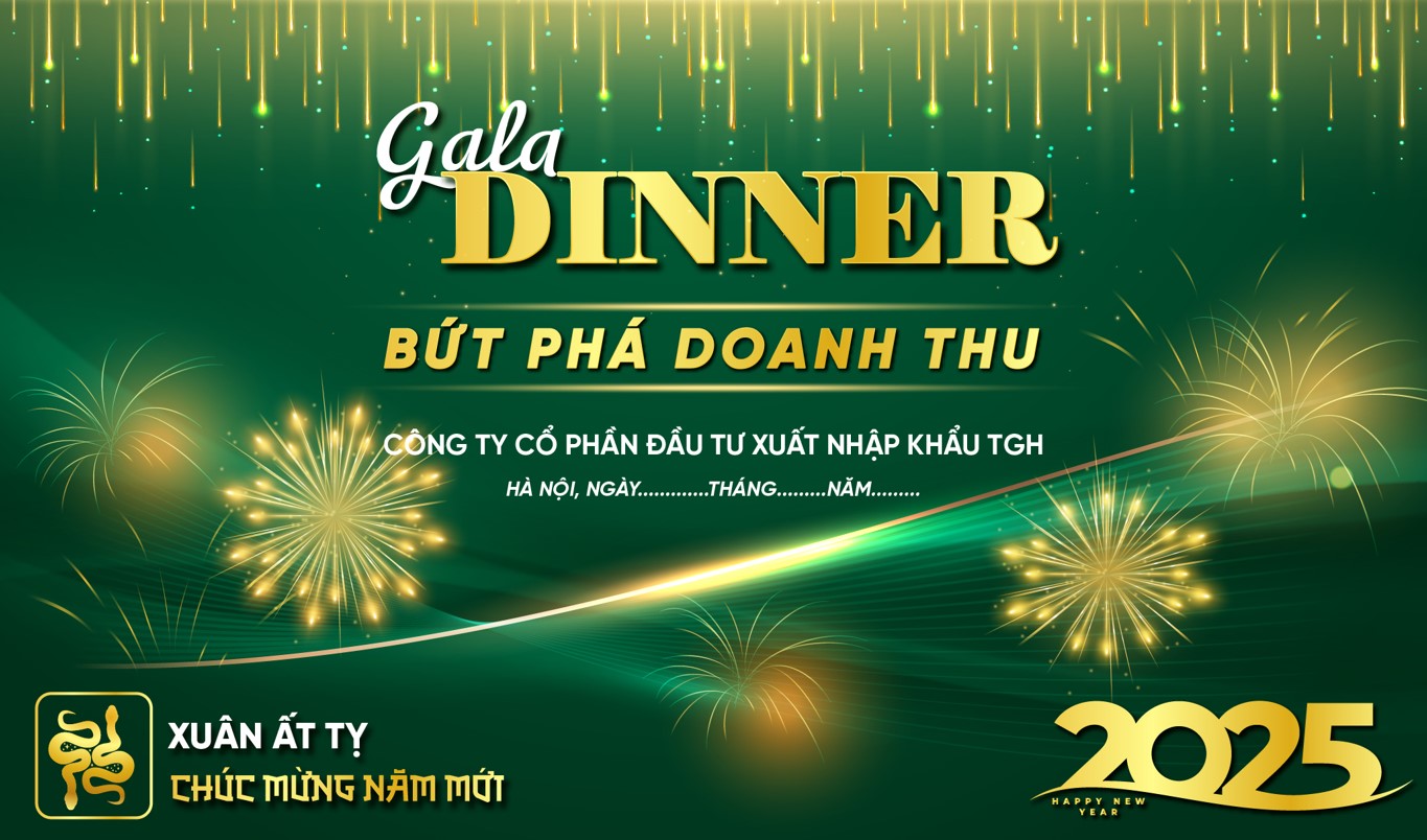 Backdrop poster gala dinner bứt phá doanh thu tet holiday chúc mừng năm mới happy new year poster tết